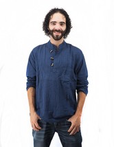  Men&#39;s Handmade Casual Boho Cotton Shirt Size S-M-L-XL Blue - £22.29 GBP