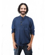  Men&#39;s Handmade Casual Boho Cotton Shirt Size S-M-L-XL Blue - $34.99