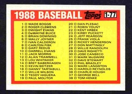 1988 Topps Mini League Leader Baseball Card Checklist #77 nr mt ! - £0.40 GBP
