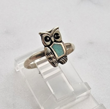 VINTAGE small 925 STERLING SILVER TURQUOISE OWL  RING SIZE 3 - $28.71