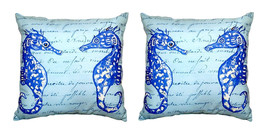 Pair of Betsy Drake Blue Sea Horses No Cord Pillows 18 Inch X 18 Inch - £63.28 GBP
