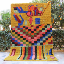 Moroccan rug beni ourain 5x8, yellow berber rug colorful rugs handmade wool rug - $419.82