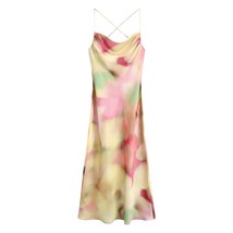 En vintage colorful tie dyed print inner style sling dress female chic backless lace up thumb200