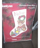&quot;&quot;TEDDY BEAR COUNTED CROSS STITCH STOCKING KIT&quot;&quot; - WORKED ON MONK&#39;S CLOTH - £19.53 GBP