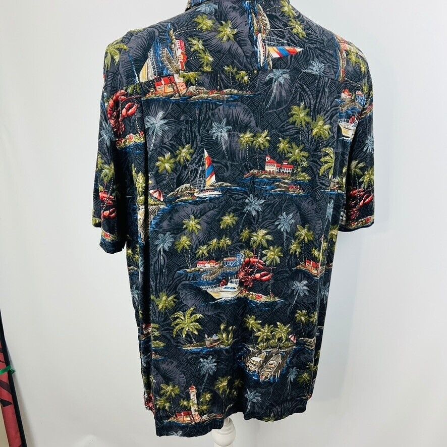 Campia Hawaiian Aloha XL Shirt Tiki Huts Boats Palm Trees Ocean Islands Tropical Item image 6