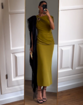 ZARA BNWT 2024. OLIVE GREEN MIDI DRESS GOLDEN APPLIQUE. 9878/079 - $87.37