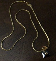 Jet Black Pendant  + 14k gold plated chain Necklace. 16.5-17 NWOT free ship - £6.61 GBP