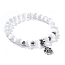8mm white Cat Eye stone Beads Bracelet with Lucky dragonfly Dog claw butterfly P - £10.66 GBP