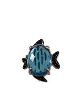 Sterling Silver Faceted Blue Stone Brooch Pin .5&quot; Rhinestones Small Ocean Sea  - £30.37 GBP