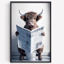 Funny Highland Cow Wall Art Canvas in Bathroom Picture, Humor Animals Bathroom A - £17.52 GBP