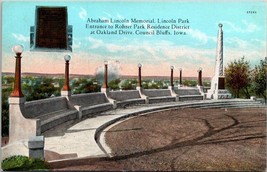 Abraham Lincoln Memorial Lincoln Park Entrance Council Bluffs Iowa Postcard - $10.00