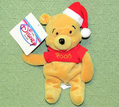 Santa Claus Pooh B EAN Bag Disney Store 8" With Tag Christmas Hat Stuffed Animal - $9.00