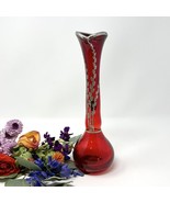 Viking Glass Ruby Red Vase Stretch Swung STERLING Overlay Vintage 10.25&quot; H - £27.77 GBP