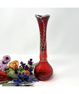 Viking Glass Ruby Red Vase Stretch Swung STERLING Overlay Vintage 10.25&quot; H - $35.36