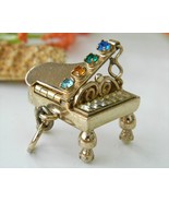 Vintage Grand Piano Charm Pendant Mechanical Rhinestones 3D Gold Tone - £21.97 GBP