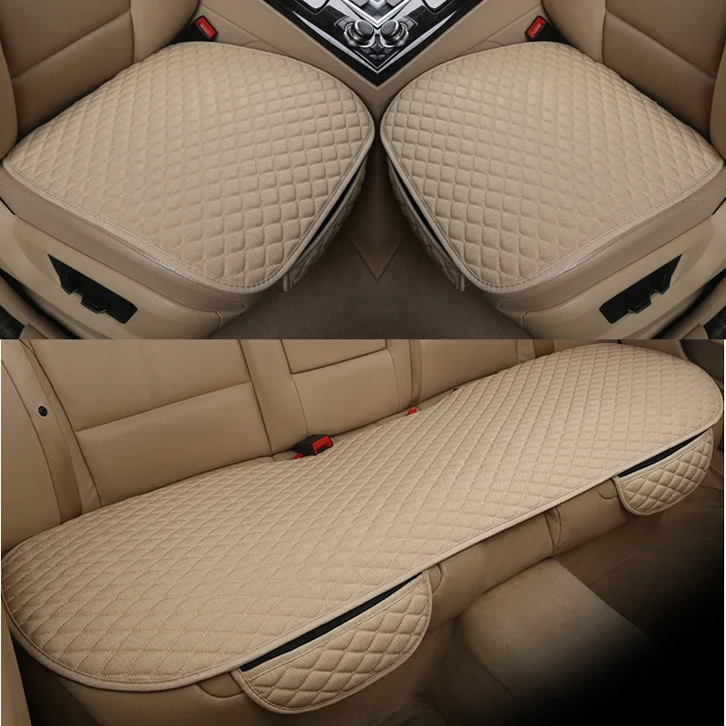 Flax Car Seat Cover Front Rear Linen Fabric Cushion Breathable Protector Mat Pad - £14.45 GBP+