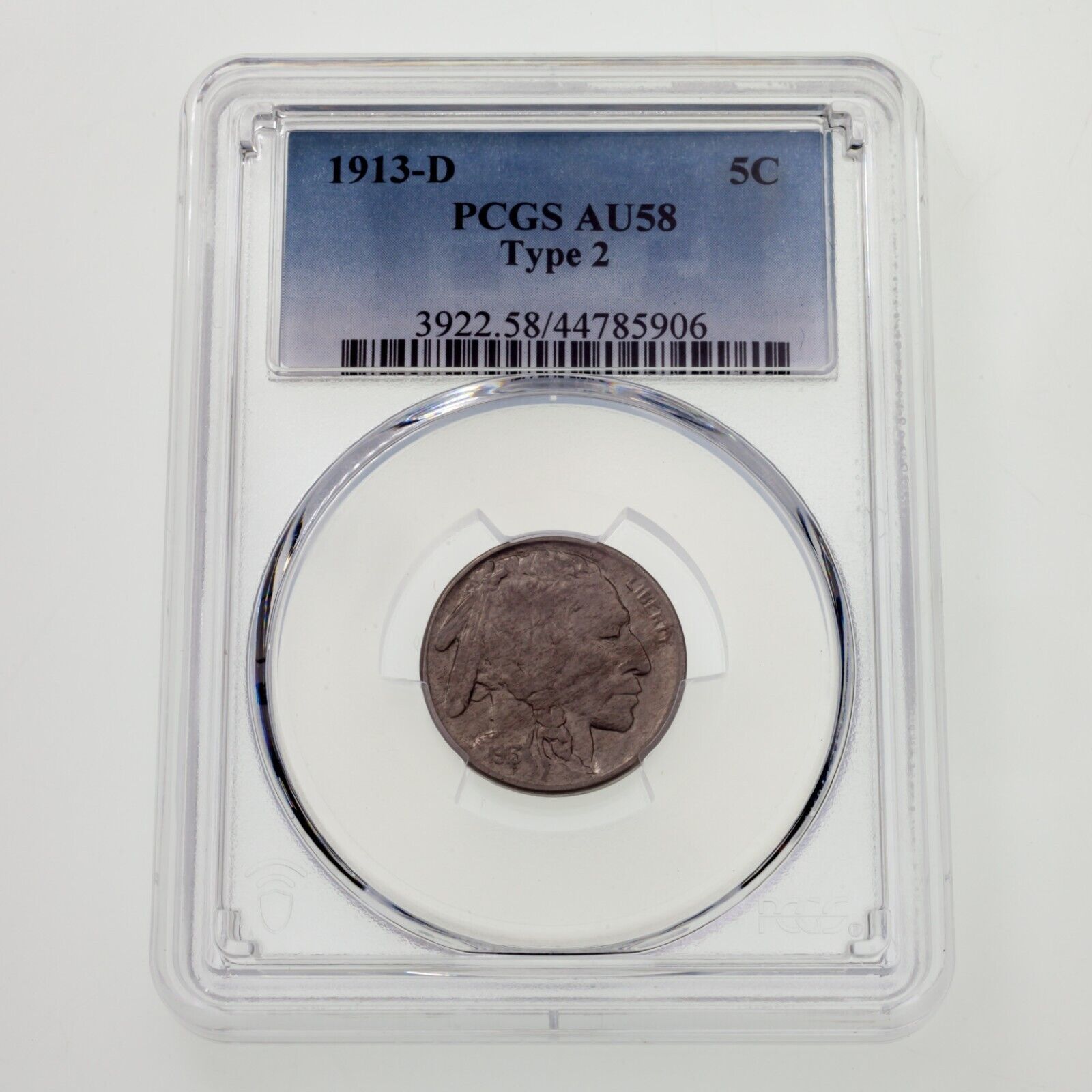 1913-D 5C Buffalo Nickel Type 2 Graded by PCGS as AU58! Nice! - $346.50