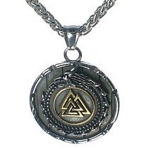 Viking Valknut Necklace Stainless Steel Norse Nidhogg Serpent Pendant with Chain - £20.69 GBP