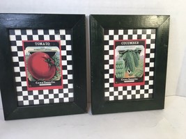 2 Vintage Framed Art Prints Card See Co. Tomato And Cucumber With Black Frame - £11.85 GBP