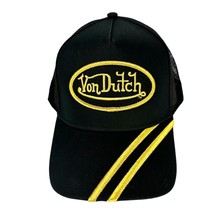 Von Dutch Trucker Hat Racing Inspired Black &amp; Gold Embroidered Logo Snapback Cap - £49.69 GBP