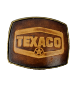 Texaco Belt Buckle Men&#39;s Vintage 1970 Leather and Brass Oil &amp; Gas - £25.73 GBP
