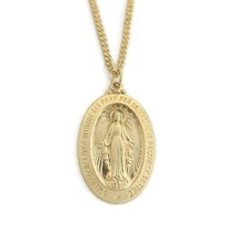 Mother Mary Miraculous Medal Religious Pendant Necklace 14K Yellow Gold, 14.54 G - £1,328.36 GBP
