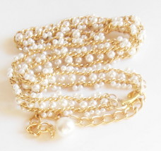 Ladies Vintage Faux Pearl Gold Tone Jewelry Belt 34 to 39 Inches Danglin... - £19.89 GBP