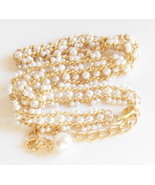 Ladies Vintage Faux Pearl Gold Tone Jewelry Belt 34 to 39 Inches Danglin... - £19.71 GBP