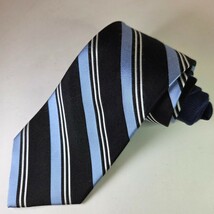 Tommy Hilfiger Repp Striped Tie Black Blue White 100% Silk 3.5” x 58” - $14.99