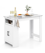 Bar Table Faux Marble Pub Table with 7 Hanging Hooks Compartment-White -... - $5,140.21 MXN