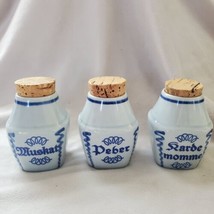 Denmark Soholm 3-piece  3.5&quot; X 2&quot; Spice Ceramic Pottery Jars Gray Blue VTG - £34.07 GBP
