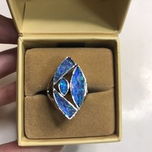 SAJEN SILVER Quartz Doublet Lab Created Blue Opal Ring 925 Size 7 - £43.86 GBP