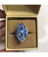 SAJEN SILVER Quartz Doublet Lab Created Blue Opal Ring 925 Size 7 - £43.93 GBP