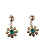 Silver Tone Flower With Blue Rhinestone Drop Earrings - $19.80