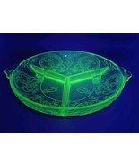 Indiana Glass Co. Green Uranium Glass 3 Footed Divided Serving Dish - Ha... - £22.05 GBP