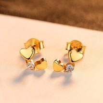 PAG&amp;MAG 100% 925 Sterling Double Heart Stud Earrings Cubic Zirconia Gold Silver  - £11.35 GBP