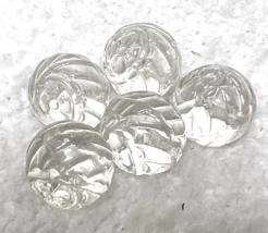 5 Vintage Textured Glass Clear Floral Design Beads about 1/2" - $9.41