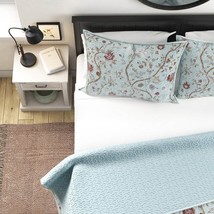 Twin XL 2 Piece Farmhouse Blue Teal Floral Vines Cotton Reversible Quilt Set - £107.13 GBP