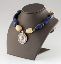 Gorgeous Tumbled Yellow and Blue Agate Sterling Silver Toggle Pendant Necklace - £427.25 GBP