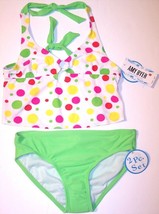 NWT Amy Byer Girl&#39;s 2 Pc. Polka Dot Lime Green Tankini Swimsuit, 10 - £12.53 GBP