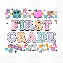 Checkered First Grade PNG, Back To School PNG, Teacher Life, Teacher Tea... - $2.50