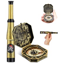 2 Pieces Pirate Telescope And Pirate Compass For Kids Adults Retro Mini Plastic  - £11.70 GBP