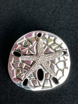 Large Silvertone Sand Dollar w Starfish Overlay Pendant Pin Brooch Combination – - £11.76 GBP