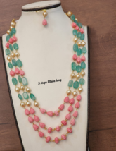 Bollywood Style Indien Long Mala Perle Corail Haram Collier Chaîne Bijoux Set - £114.63 GBP