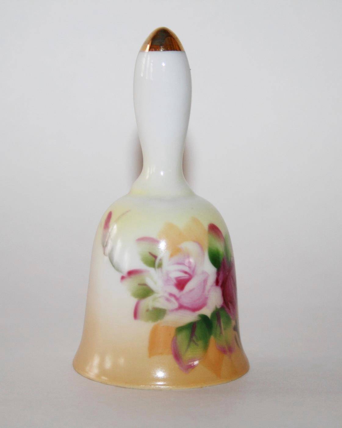 Primary image for Vintage Lefton China #5202  Hand Painted 3-1/2" Rose Floral Bell   #1614