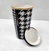 Starbucks Dot Collection Houndstooth Ceramic Tumbler Travel Mug Navy Blue 2015 - £10.26 GBP