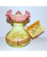 FENTON ART GLASS BURMESE HANDPAINTED SCENIC PAINTED TREES CONNIE ASH 7 1... - $138.59