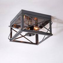 2 Light Flush Mount Double Ceiling Light with Folded Bars in Country Tin image 2
