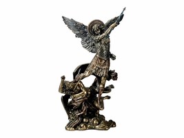 St. Michael Slaying Lucifer Statue Sculpture Bronze Finish with Colored Accents - £108.82 GBP