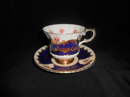 Paragon Cup and Saucer Trenton Pembroke Pink Roses Cobalt Blue Pedestal - £26.78 GBP